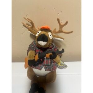 Meanies  Series 3 Deer Plush Toy Hunter Orange Hat Plaid Shirt‎ Rifle Doll